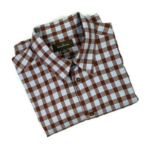 Ermenegildo Zegna Brown and Blue Gingham Plaid Button Down Shirt Size XXL